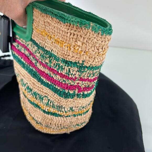 NWT $385 MAJE MEDIUM Vert Casino leather straw bag w/ strap and top handle - Picture 8 of 16